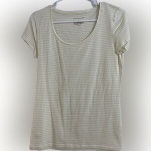 Ann Taylor Yellow & Ivory Striped Short Sleeve Tee